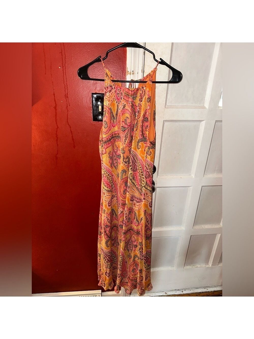 Ann Taylor Vintage Silk Paisley Print Orange Maxi Dress - Picture 3 of 8